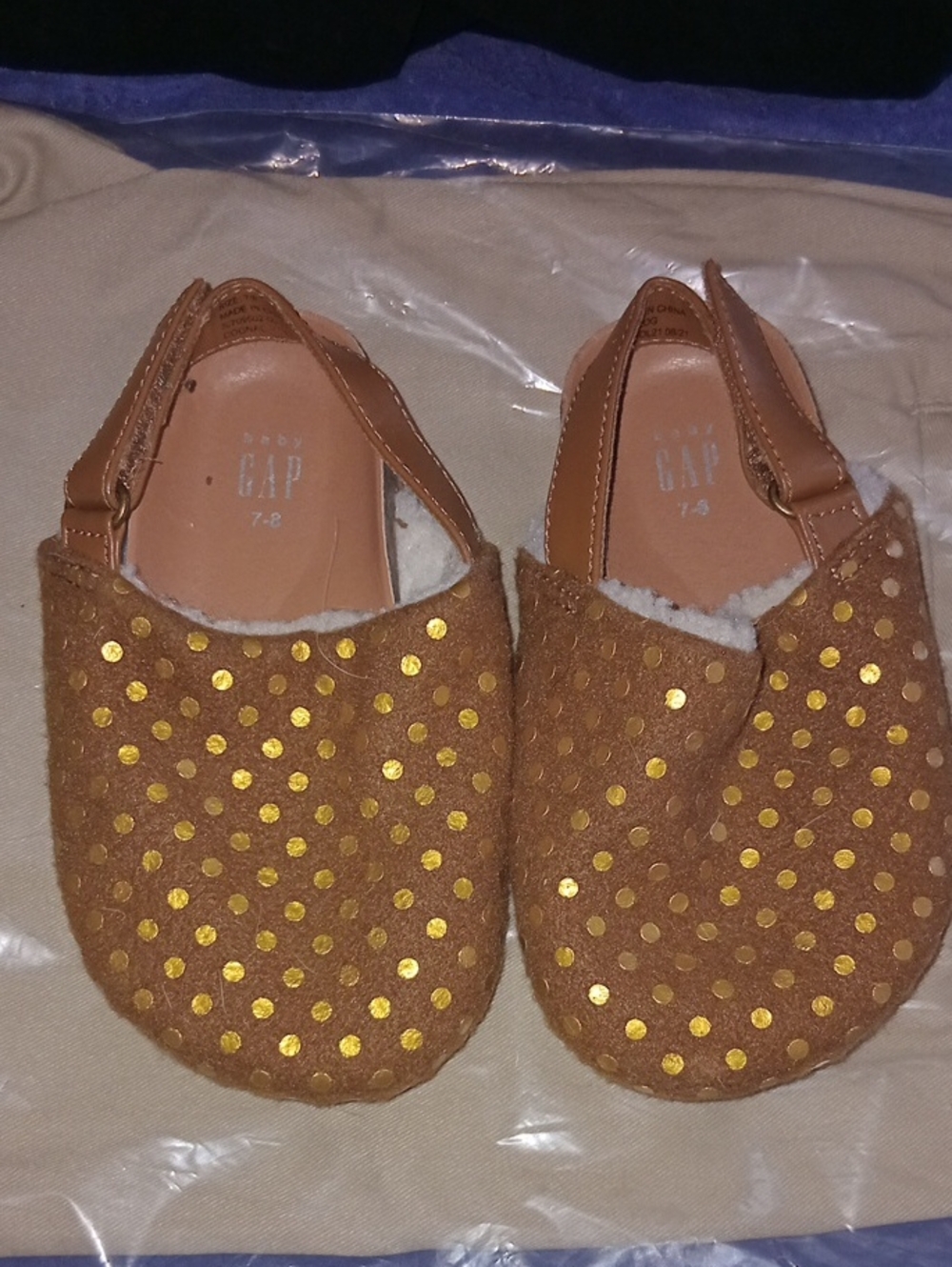 GAP Brown Slip-On Baby Shoes with Gold Polka Dots